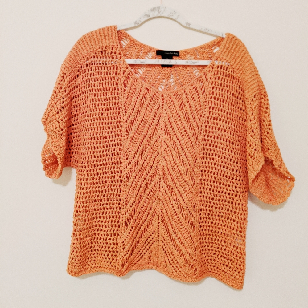 Calvin Klein Jeans Open Knit Sweater Orange Small